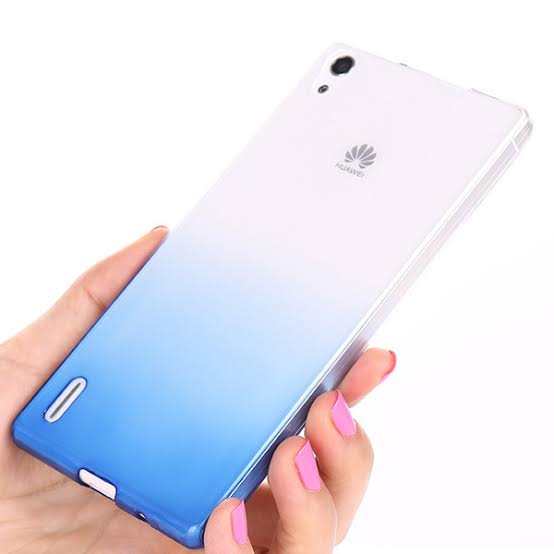 Huawei Ascend P7 Mavi-Şeffaf Silikon Kılıf